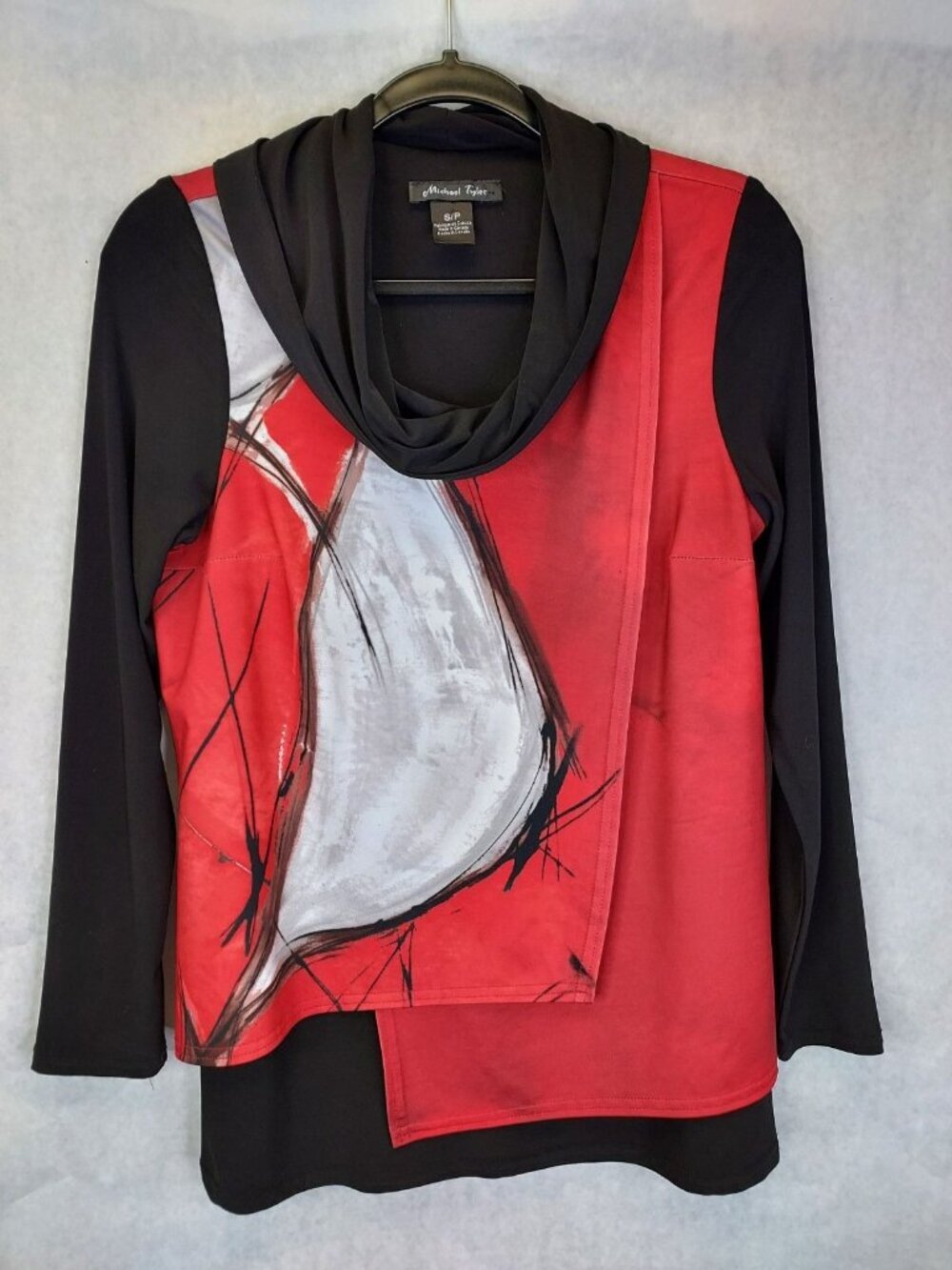 Michael Tyler Blouse Womens S Layered Cowl Neck Abstract Wearable Art Artsy Boho